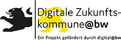 Logo der Digitalen Zukunftskommune@bw, das einen schwarz und gelben Löwen zeigt
