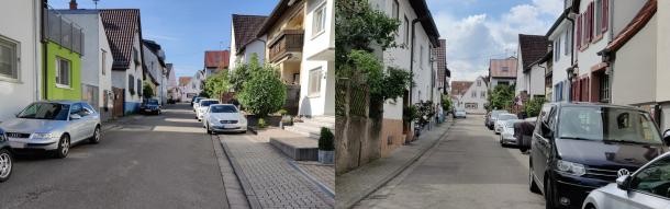 Die Schusterstraße vor der Neuordnung. Die Gehwege sind beidseitig vollständig zugeparkt. (Foto 2023, Stadt HD)