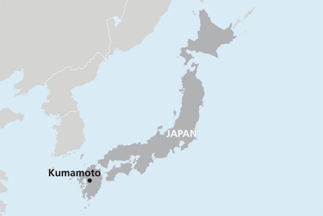 Map of Japan marking Kumamoto