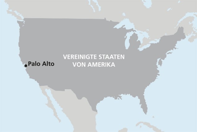 Map of the United States marking Palo Alto