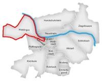 Ausrückegebiet der Abteilung Wieblingen im Stadtplan eingezeichnet