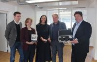 Oberbürgermeister Eckart Würzner (2.v.r.) bei seinen Besuch Ende April 2023 bei der Precisis GmbH im Heidelberg Innovation Park mit (von links) Prof. Dr. med. Steffen Syrbe (Universitätsklinikum Heidelberg), Dr. Isabella Mayer, Geschäftsführerin Dr. med. Angela Liedler und CTO Michael Tittelbach.