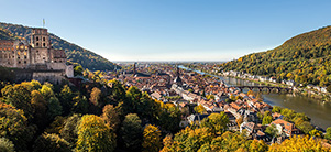 The castle in cheerful autumn colours: View of the castle, the old city and the river Neckar (Photo: Dittmer)