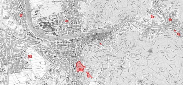 Übersichtskarte aller 17 Friedhöfe in Heidelberg. Übersichtskarte aller 17 Friedhöfe in Heidelberg.