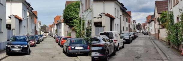 Falkengasse in Wieblingen vor und nach der Umsetzung (Foto: 2023/2024 Stadt Heidelberg)