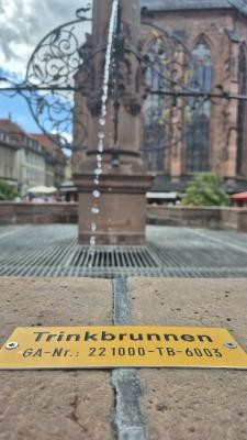 Der historische Herkulesbrunnen auf dem Marktplatz in der Heidelberger Altstadt ist jetzt auch als Trinkwasserbrunnen nutzbar. Herkulesbrunnen jetzt als Trinkbrunnen