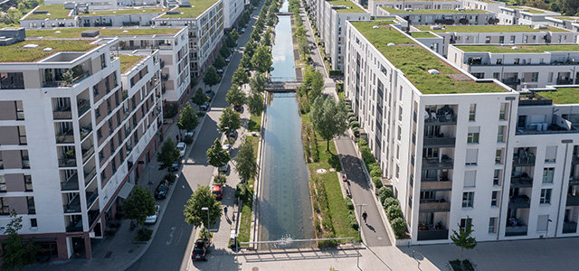 Langer Anger in der Bahnstadt von oben. (Foto: Buck) Langer Anger in der Bahnstadt von oben.