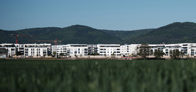 Blick auf die Bahnstadt-Promenade.