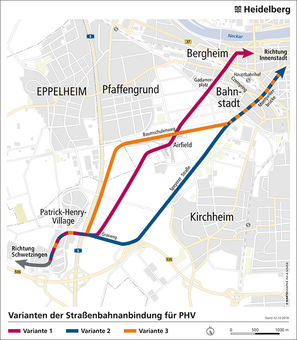 Karte mit möglicher Straßenbahnführung markiert (Bild: Peh und Schefcik)